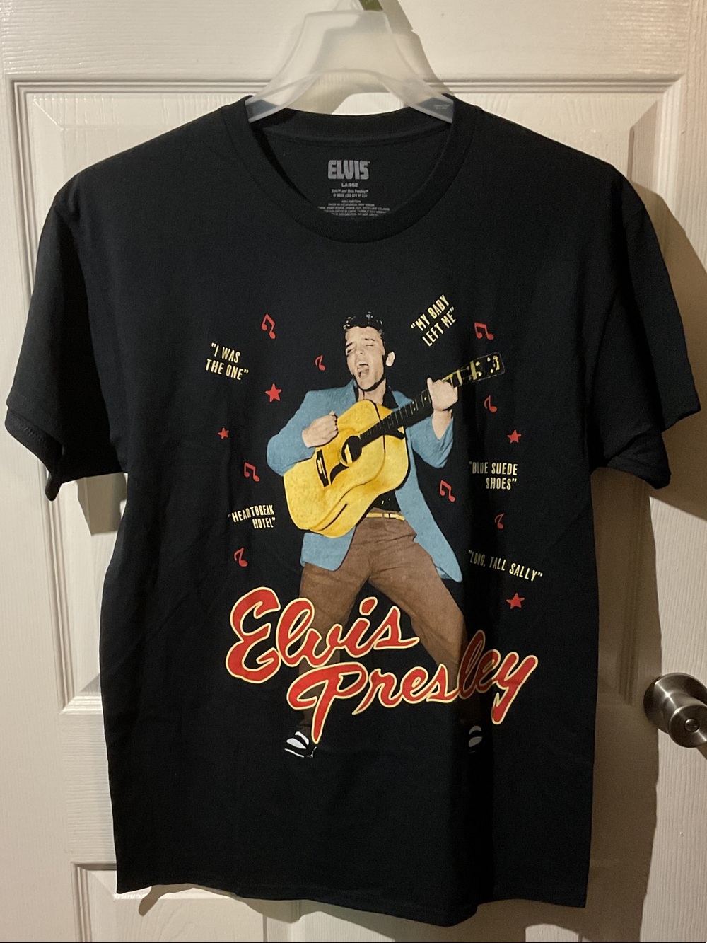 Elvis Presley Black Graphic Tee with Yellow Guitar Print